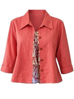 Mirror Image Coral Boxy Cropped Jacket Lined Cotton Blend 3/4 Sleeve Size Large